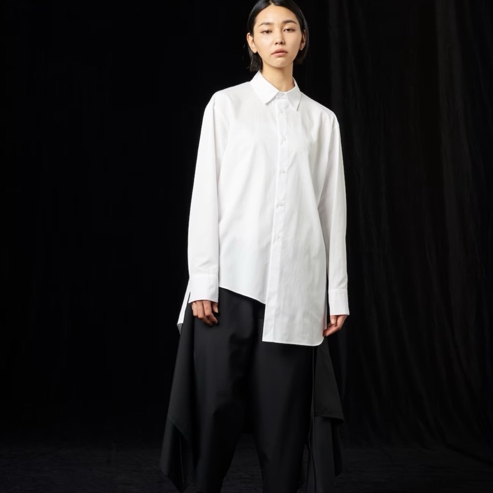 Y’s by Yohji Yamamoto Ki-L Double Flap Button Down Shirt White